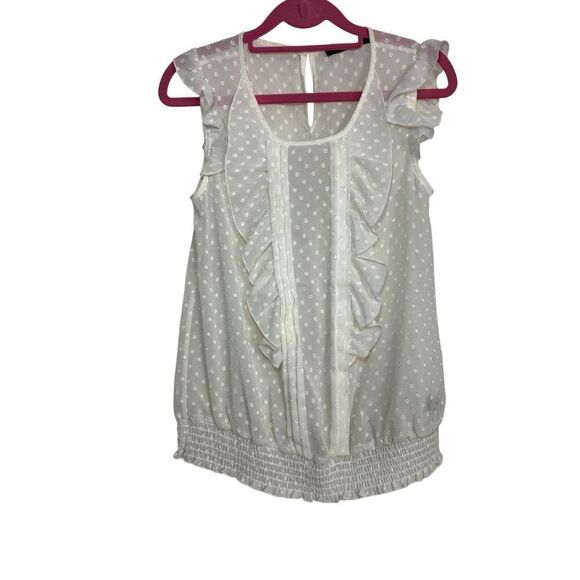 The Limited Layering Blouse Top Womens XS Ivory Textured Polka Dot Ruffle Sheer - Picture 1 of 8